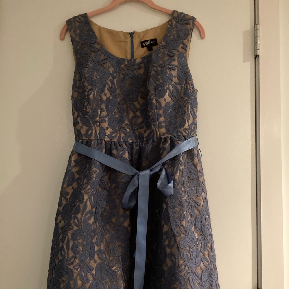 Oleg Cassini Blue Lace Sleeveless Prom Party Dress